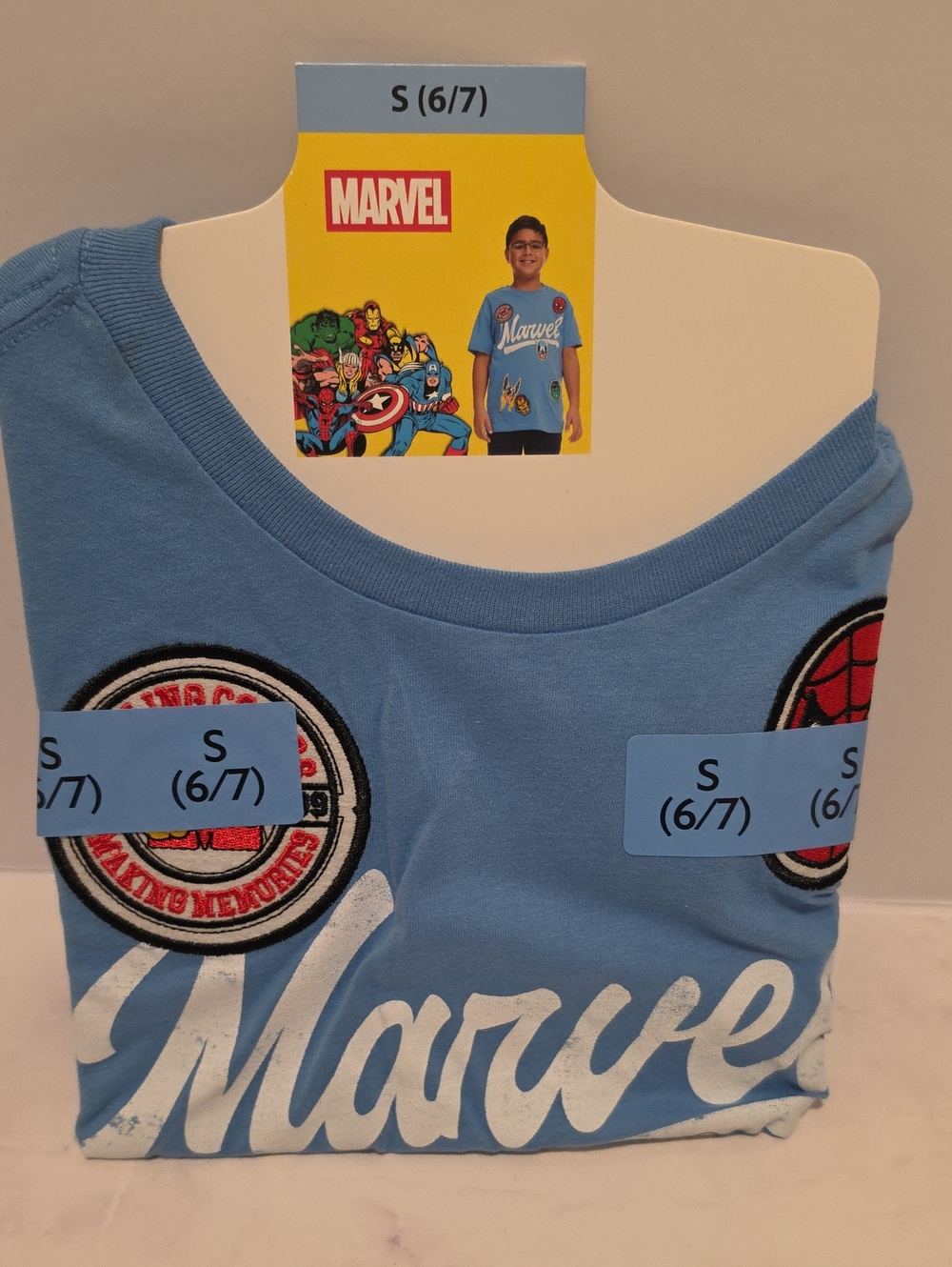 Marvel Light Blue Short-Sleeve Graphic Tee with Patch Accents - Marvel